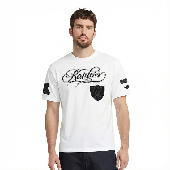 NFL Las Vegas Raiders Blackout Men's CJ Drop Shoulder Tee - White - Small