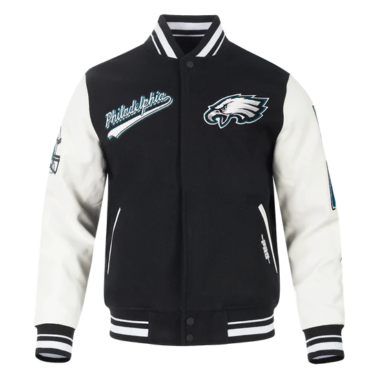 NFL Philadelphia Eagles Script Tail Men's Rib Wool Varsity - Black/White - Large