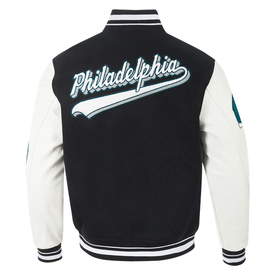 NFL Philadelphia Eagles Script Tail Men's Rib Wool Varsity - Black/White - Large