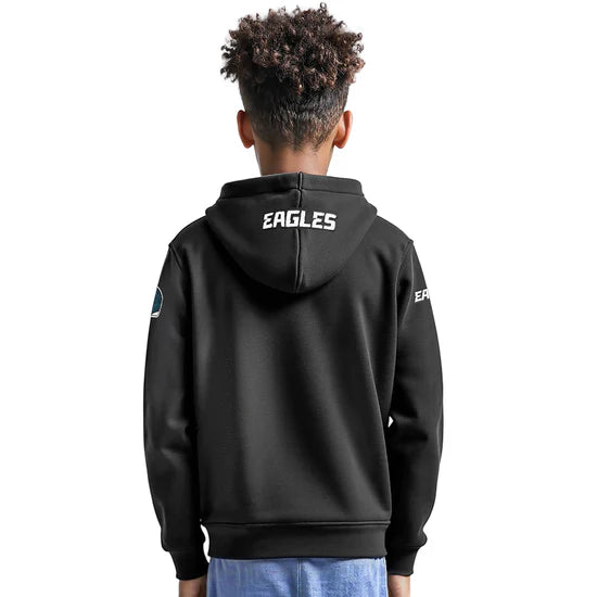 NFL Philadelphia Eagles Classic Big Boys Fleece Pullover Hoodie - Black - Size Medium