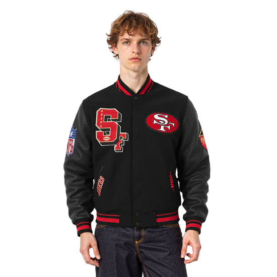 NFL San Francisco 49ers Best Of - Men's Rib Wool Varsity Jacket - Black/Red/Black - Size L