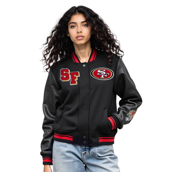 NFL San Francisco 49ers Mashup Women's Rib Wool Varsity Jacket - Black/Red/Black - XL