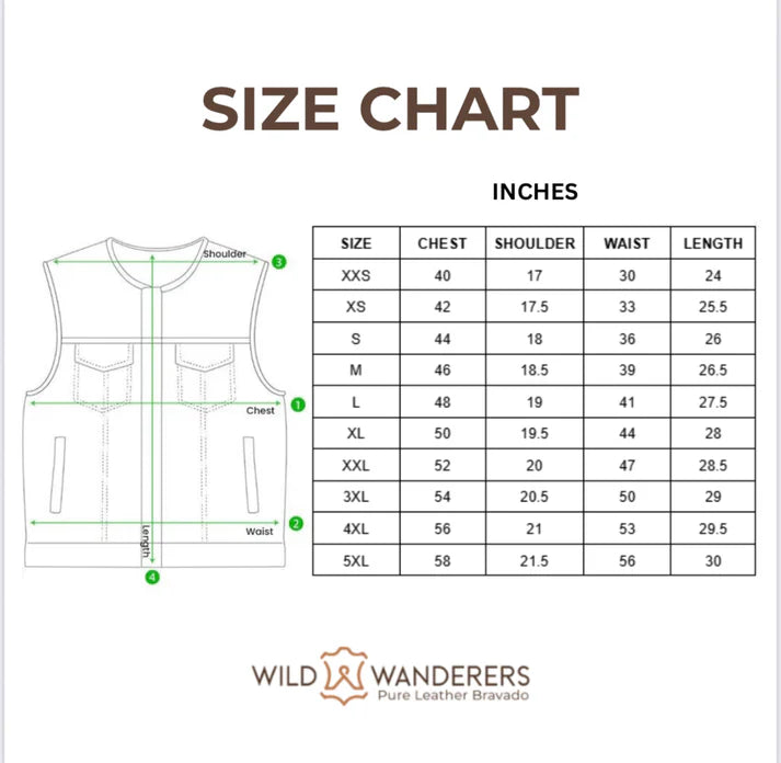 Leather and Denim Motorcycle Vest by Wild Wanderers - Black/White Paisley Lining - Medium