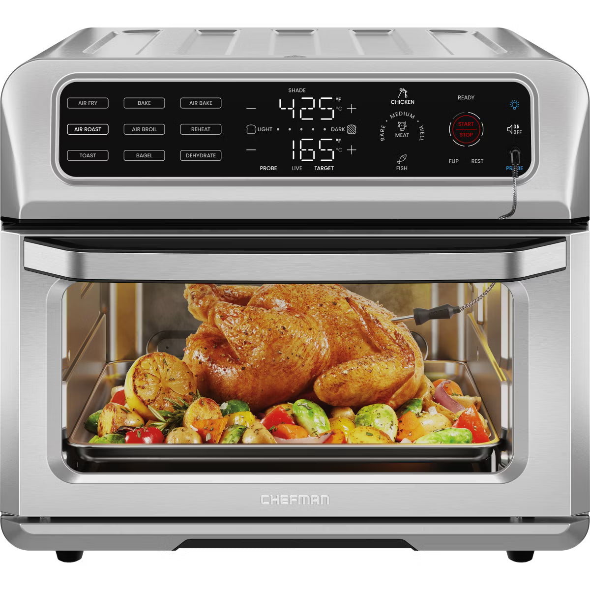 Chefman 12-in-1 Air Fryer Oven Combo w/ Probe Thermometer, 20 Qt Capacity - Stainless Steel