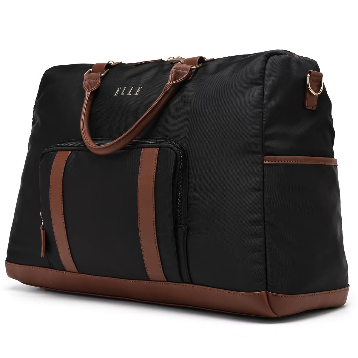 ELLE Luggage Luxe Journey 30L Twill and Vegan Leather Weekender Tote Bag - Black