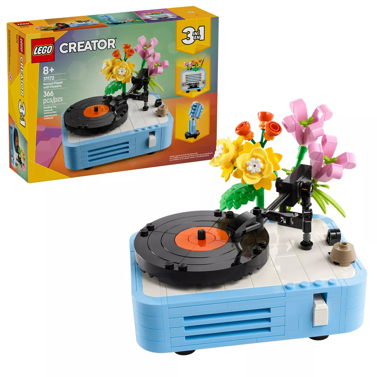 LEGO Creator 3 in 1 Record Player with Flowers, 3 Building Options, Record Player, Radio, or Microphone 31172