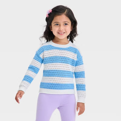 CAT & JACK | Girls Blue Stripe Pull Over Knit Sweater | 5T