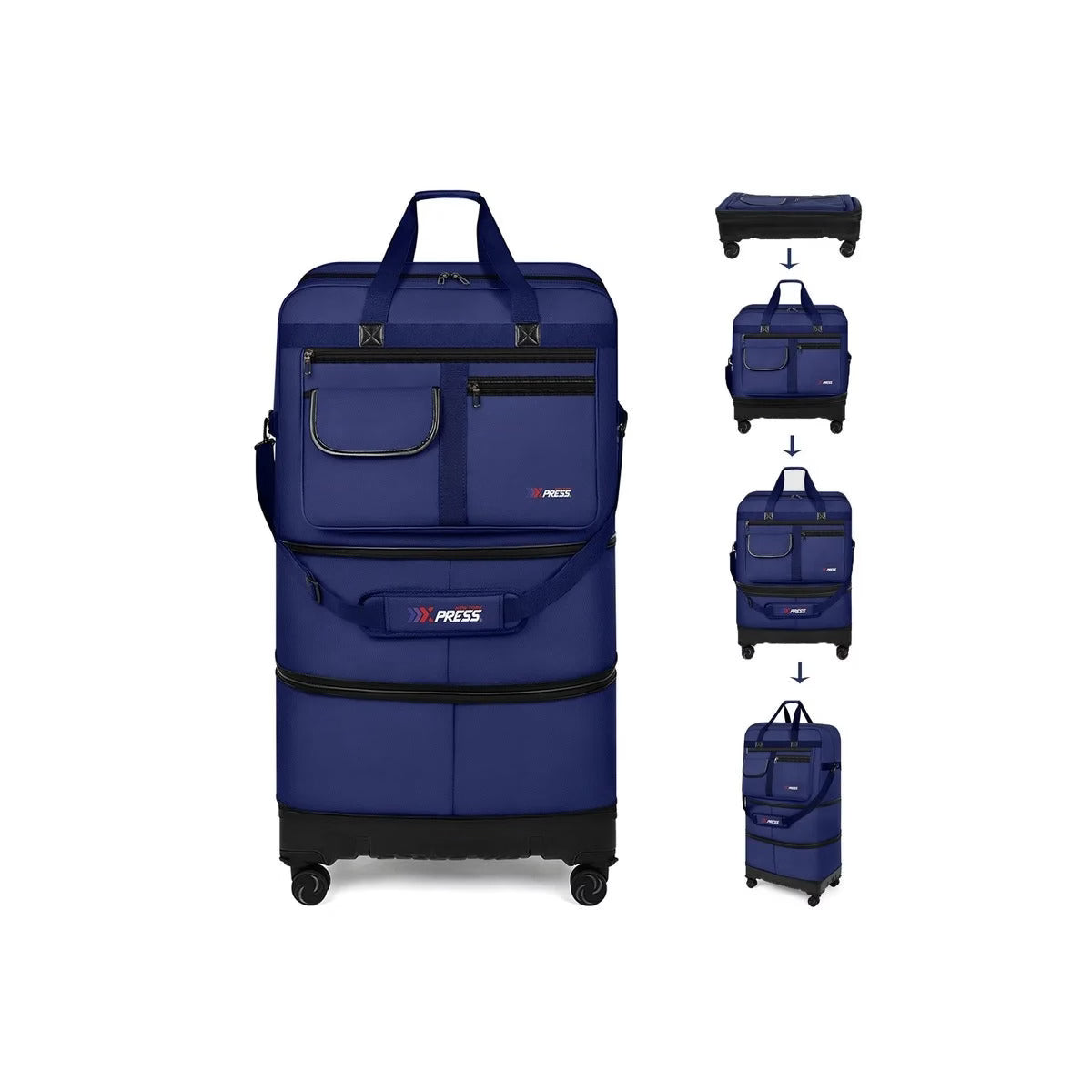 NEW YORK XPRESS JM-36 Collapsible Expandable Luggage Bag Suitcases with Wheels, Hardshell Base Case 36" NAVY