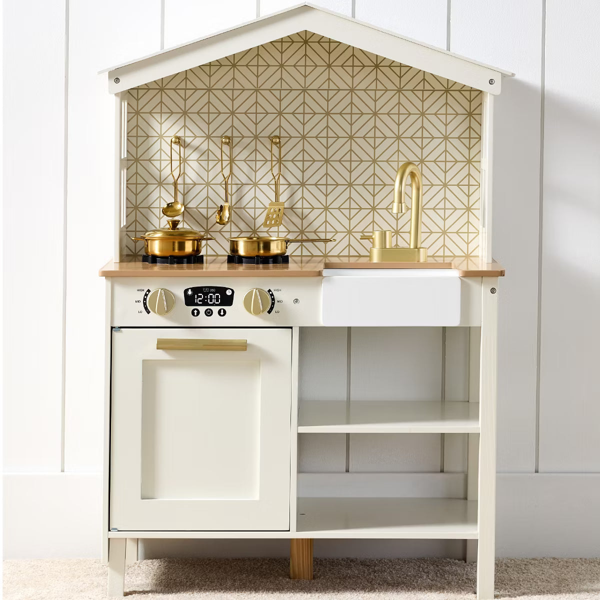Best Choice Products Pretend Play Wooden Farmhouse Kitchen Set w/ Storage, Clicking Knobs, 5 Accessories - Cream