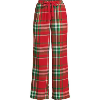 Lands' End Women's Flannel Wide Leg Sleep Pants - Large - Compass Red/Emerald Plaid- LG