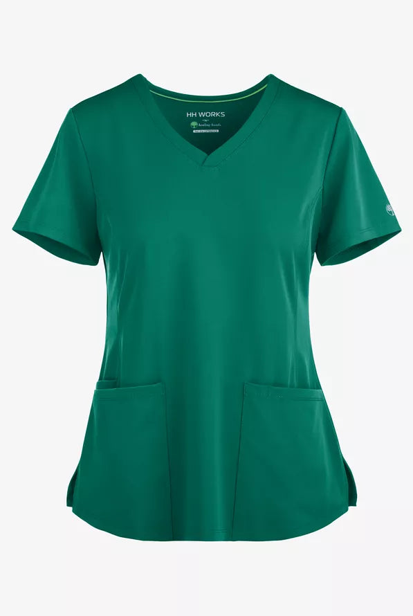 HH Works by Healing Hands Monica Women's 4-Pocket STRETCH V-Neck Scrub Top - Hunter Green - Size XS
