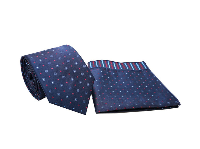 Blue Floral Design Men's Tie and Pocket Square Set