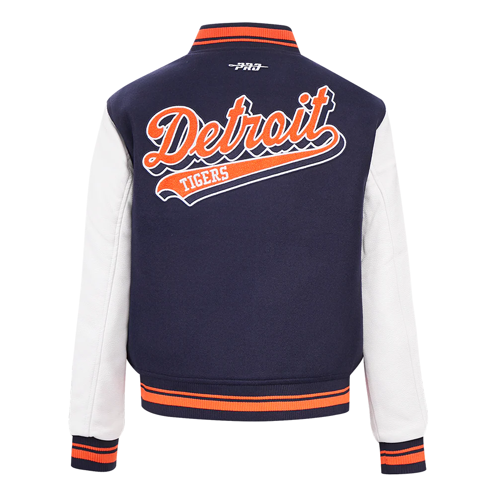 PRO STANDARD - Women's MD - MLB DETROIT TIGERS SCRIPT TAILWOOL VARSITY JACKET - Midnight Navy/Orange