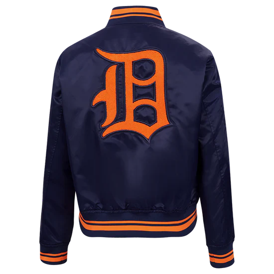 MLB Detroit Tigers Retro Classic Women's Rib Satin Jacket - Midnight Navy/Orange/Midnight - Size 2XL