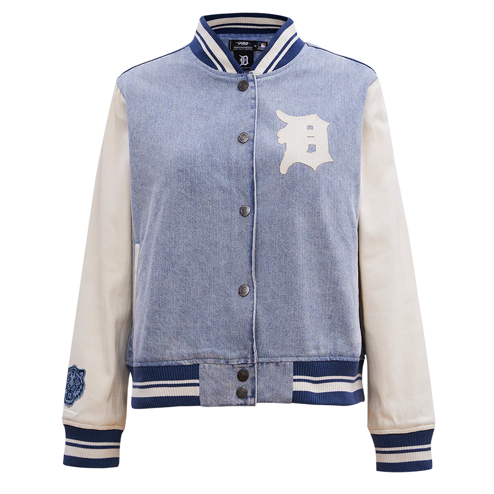 MLB DETROIT TIGERS VARSITY BLUES WOMEN'S DENIM VARSITY JACKET-XL