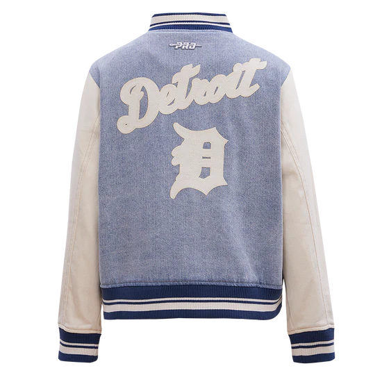 MLB DETROIT TIGERS VARSITY BLUES WOMEN'S DENIM VARSITY JACKET-XL