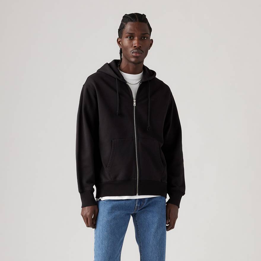 Small-LEVI-Authentic Full Zip Sweatshirt-(BLACK)