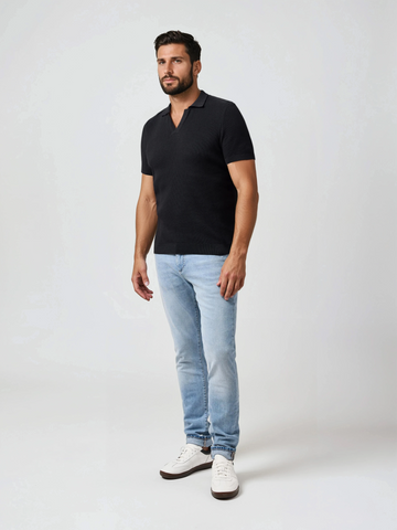 LAGO - Black Knit Johnny Collar Polo Men's XL