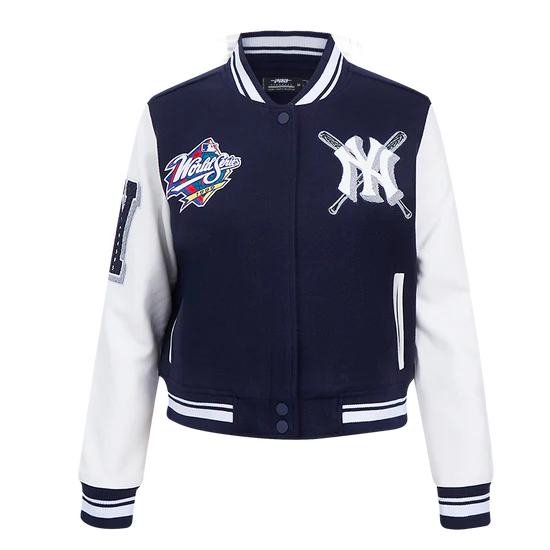 MLB New York Yankees Mashup Women's Rib Wool Varsity Jacket - Midnight Navy/White - Medium