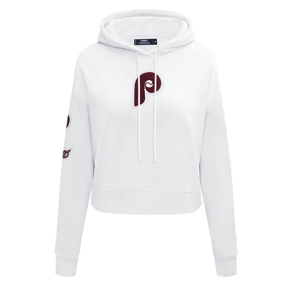 MLB PHILADELPHIA PHILLIES RETRO CLASSIC WOMEN'S CROPPED PULLOVER HOODIE- MED