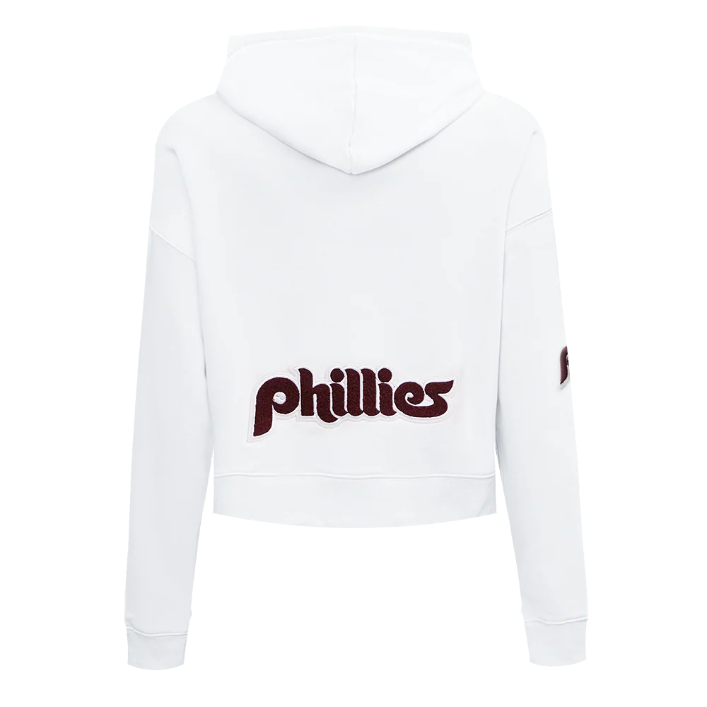 MLB PHILADELPHIA PHILLIES RETRO CLASSIC WOMEN'S CROPPED PULLOVER HOODIE- MED