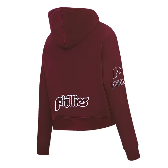 MLB PHILADELPHIA PHILLIES RETRO CLASSIC WOMEN'S CROPPED PULLOVER HOODIE-MED