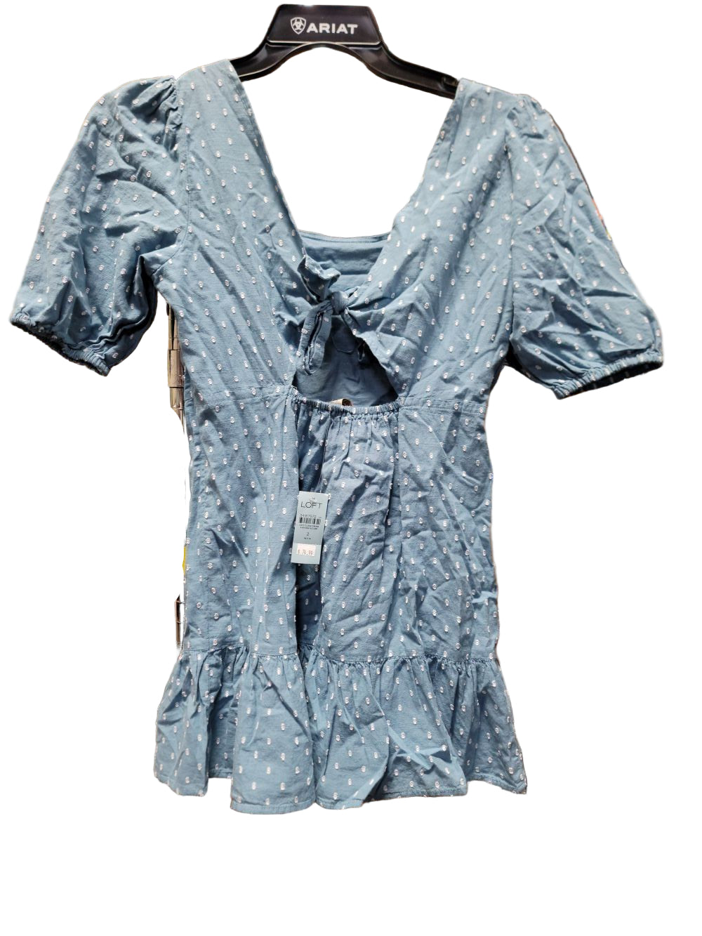 LOFT Blue and White Polka Dotted Summer Mini Flare Dress, Size 2P