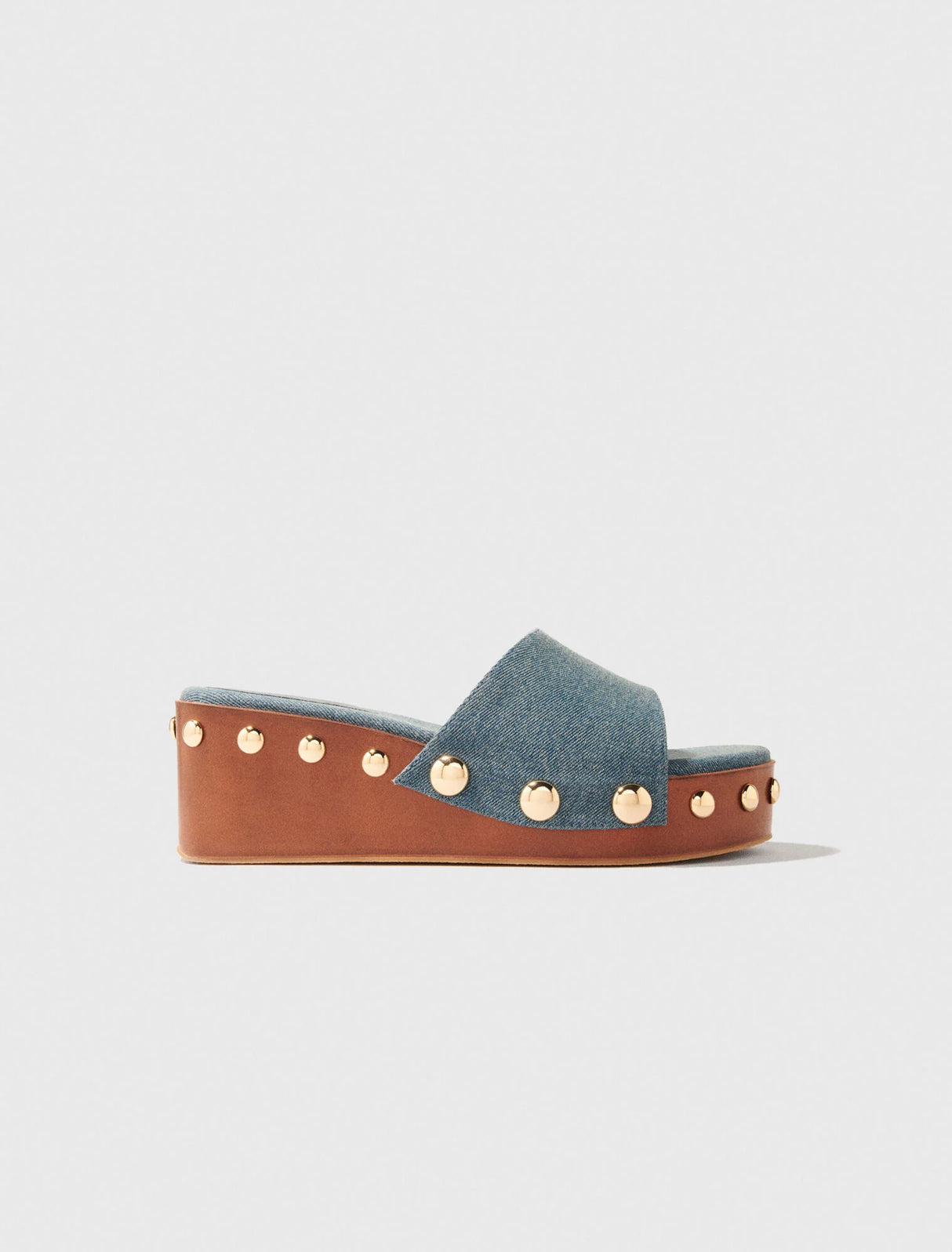 maje Denim Studded Wedge Mules Size 40