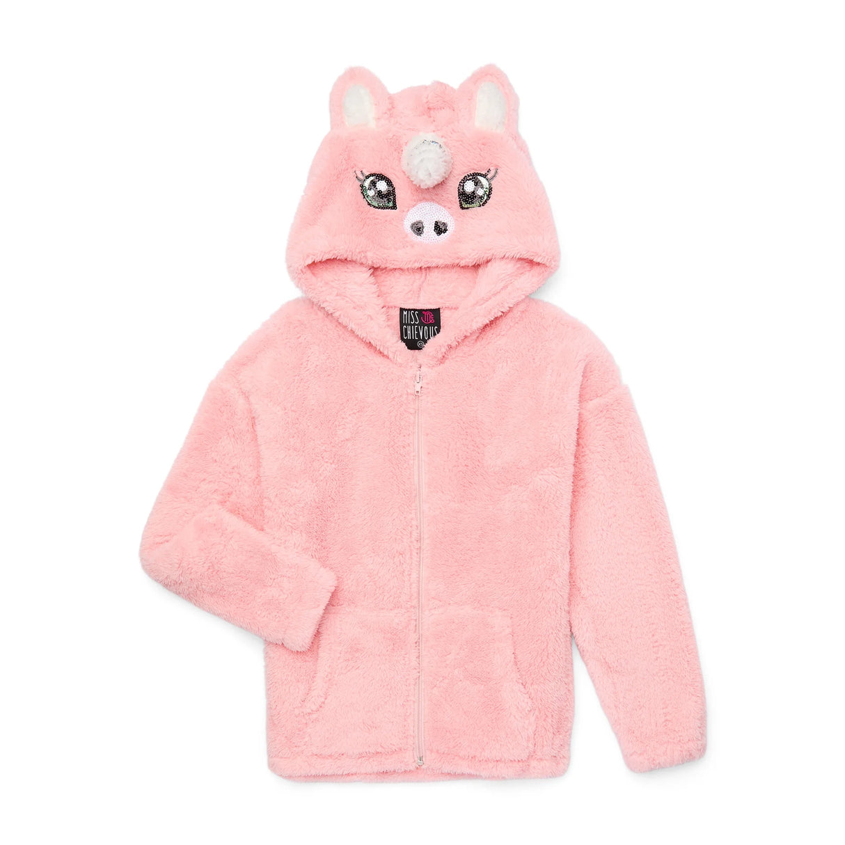 Miss Chievous Girls Faux Fur Critter Zip Up Hoodie, Size: 10/12 Large