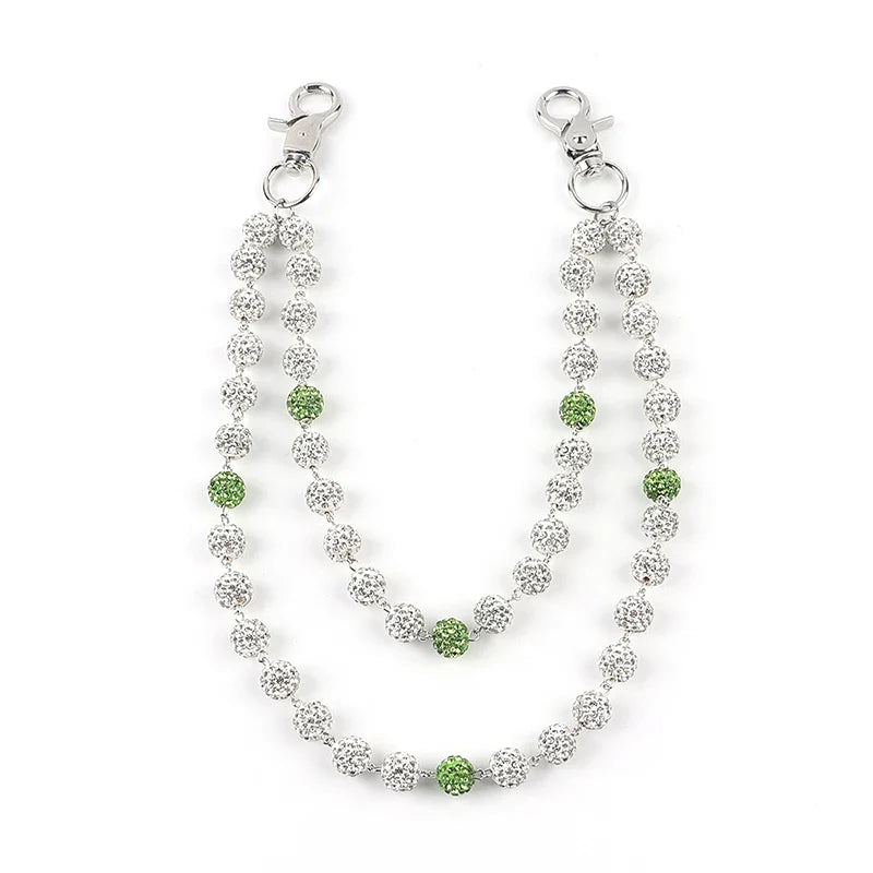 DRUNZ White/ GREEN W DOTS WALLET CHAIN DZ140