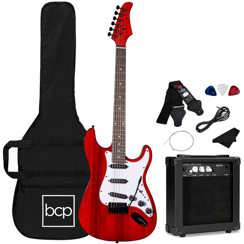 Beginner Electric Guitar Kit w/ Case, 10W Amp, Tremolo Bar - 39in- Cherry Red