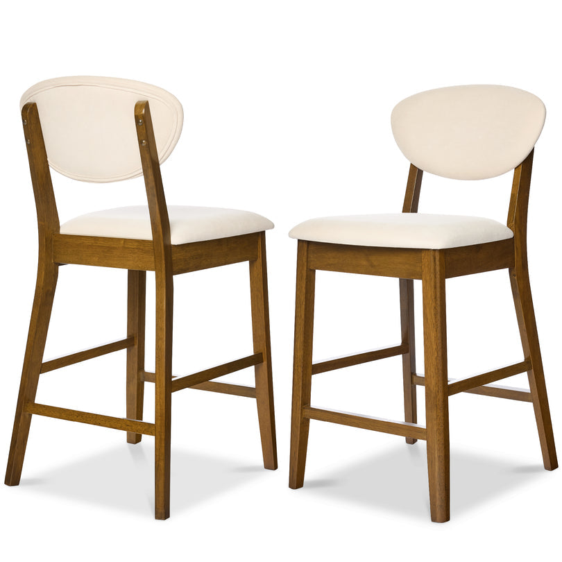 Set of 2 Modern Counter-Height Bar Stool Set W/ Upholstered Seat Cushion- walnut/cream