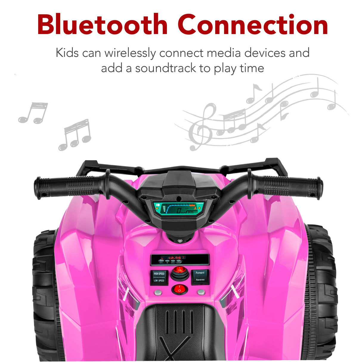 (Sky9022) 12V Kids Ride-On 4-Wheeler Quad ATV Car w/ 2.4mph Max, Bluetooth- Pink