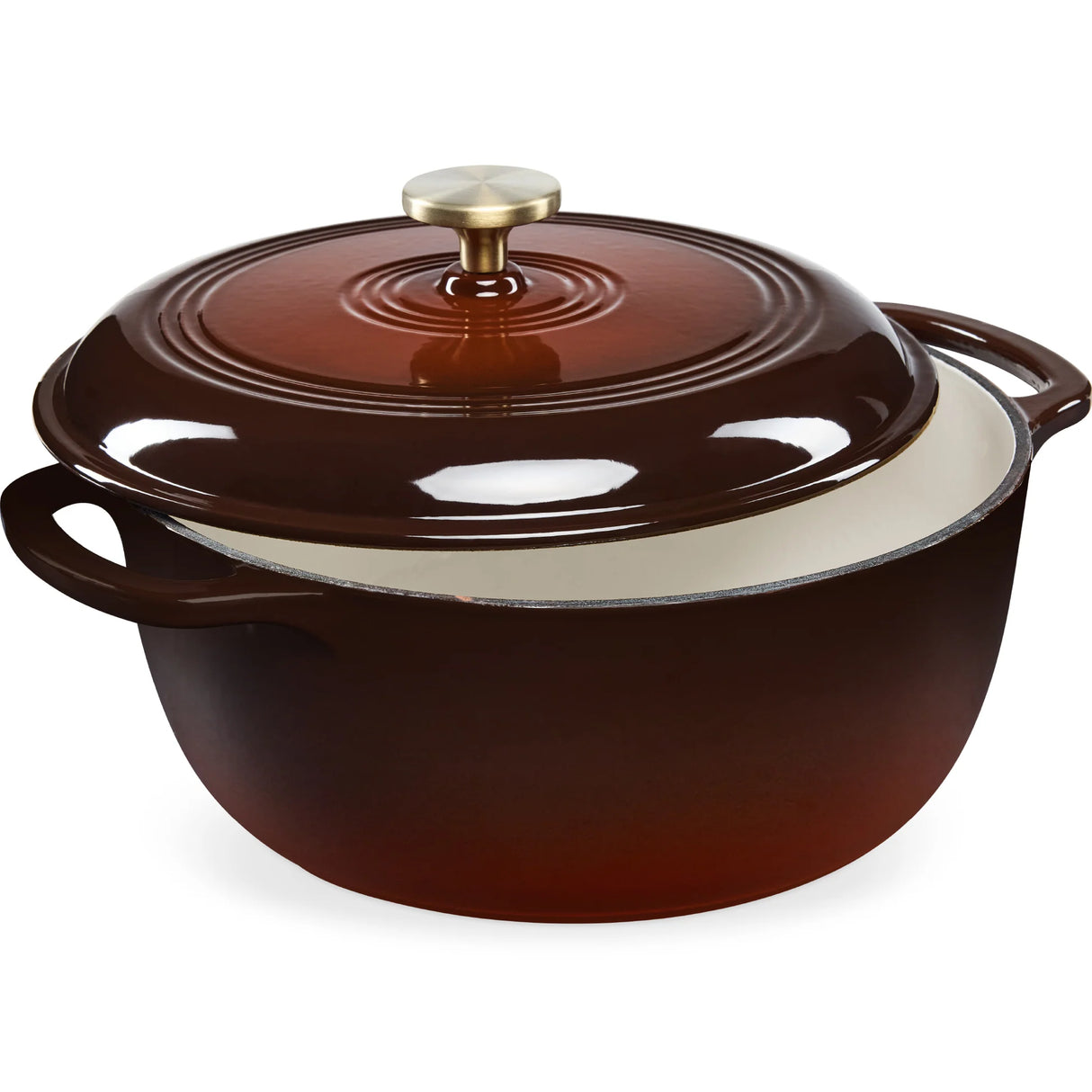 BCP Cast-Iron Dutch Oven Kitchen Cookware w/ Enamel, Handles - 7.5qt, Chocolate Ganache
