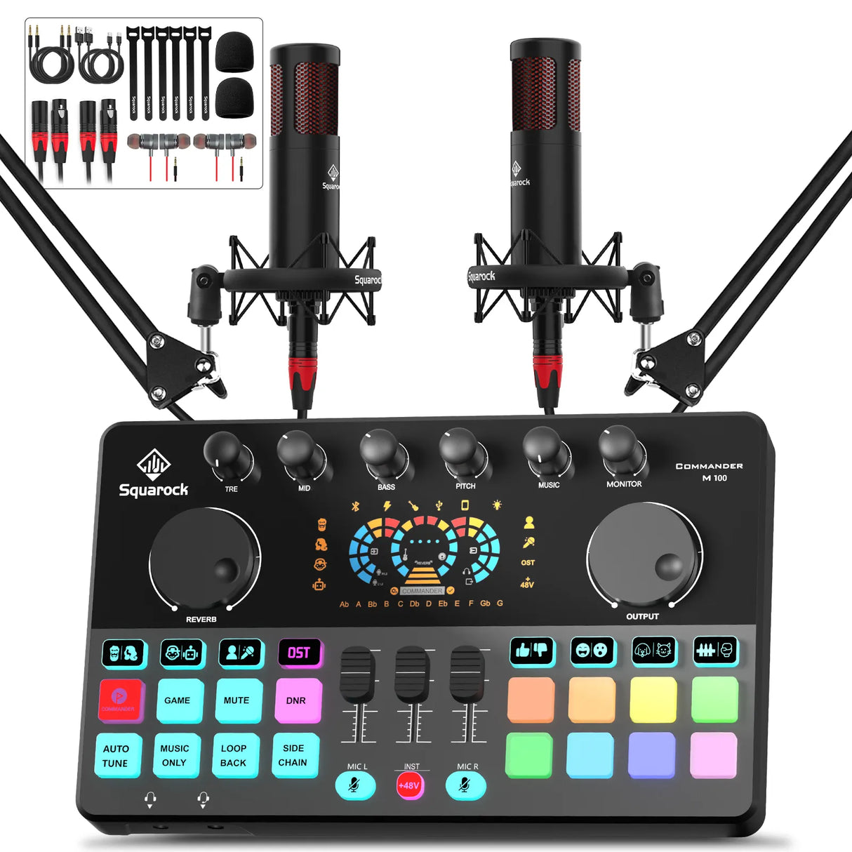 Podcast Equipment Bundle for 2 48V Condenser Mics Squarock Commander M100