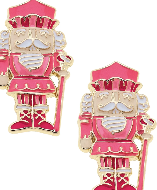Nutcracker Enamel Stud Earrings - Pink/Red