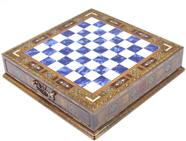 Luxury Chess Board With Storage Drawer - Blue