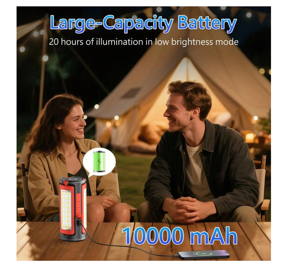 3-LED Camping Light With 10000mAh Power Bank