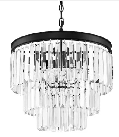 North Falls 5-Light Black Pendant Light with Crystal Shade HD Collection