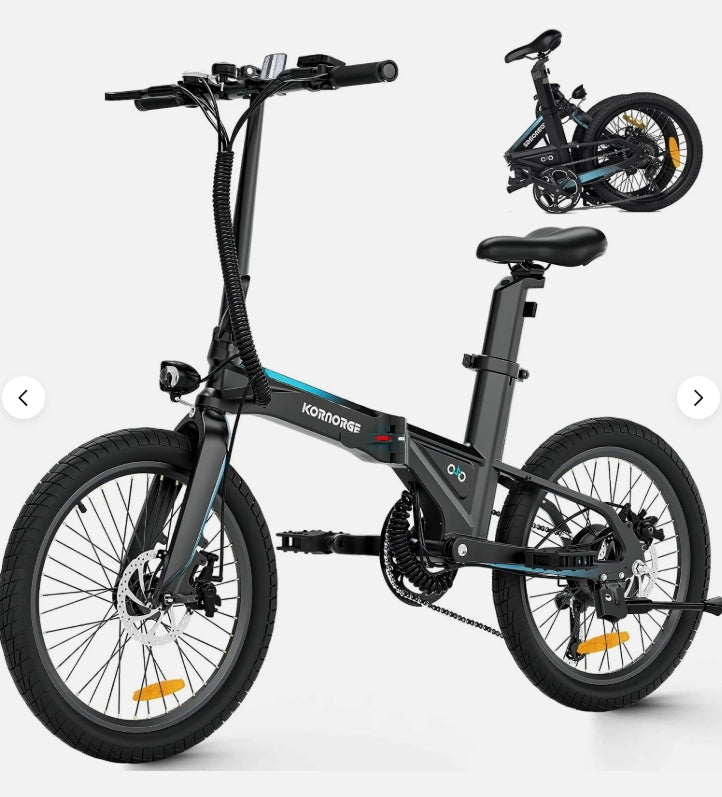 KORNORGE Foldable Electric Bike 20"Tire 250W Motor Lightweight Frame 15 MPH - A9