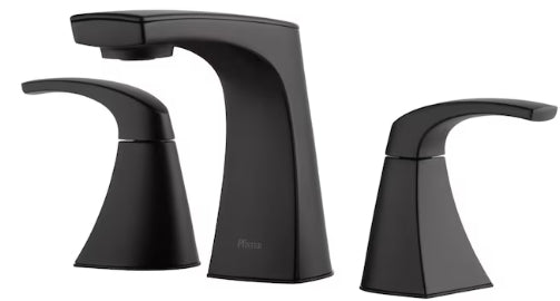 Pfister Karci Matte Black Widespread 2-handle WaterSense Mid-arc Residential Handle Bathroom Sink Faucet with Drain