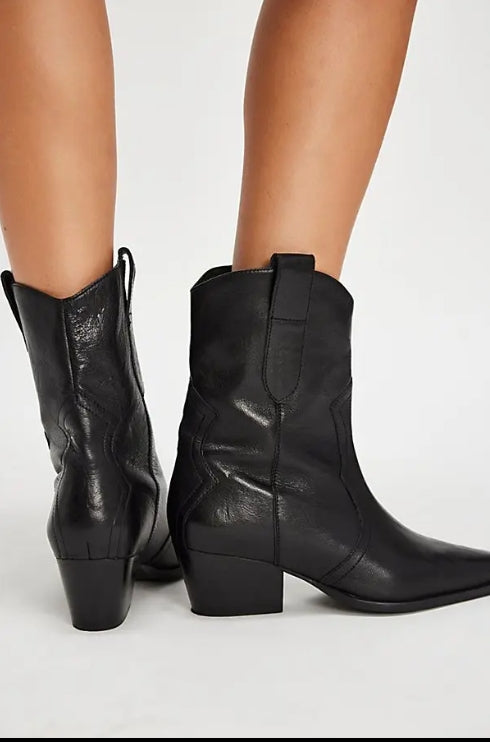 Free People Cat Nap Cowboy Boots - Black Leather 7