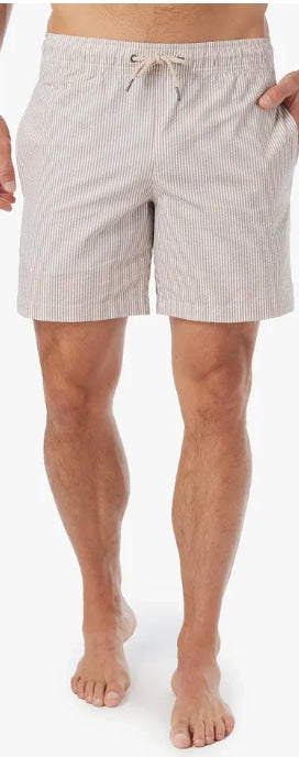 Fair Harbor The Bayberry Swim Trunks 7" Sand Seersucker 2X