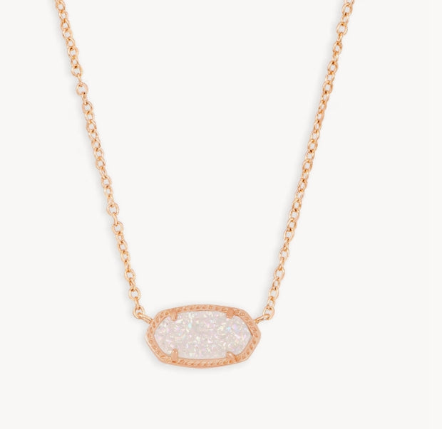 Elisa Rose Gold Pendant Necklace in Iridescent Drusy