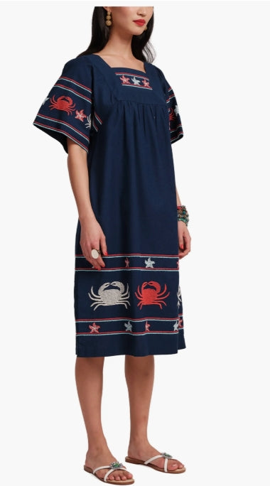 Frances Valentine Picnic Dress Crab Embroidery - Medium