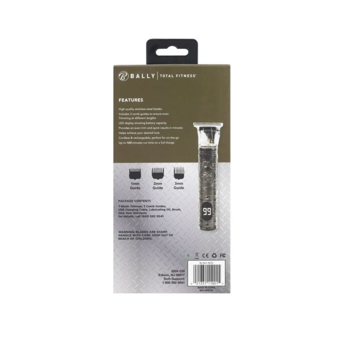 Bally's Stainless Steel T-Blade Cordless Rechargeable Men's Electric Hair Trimmer