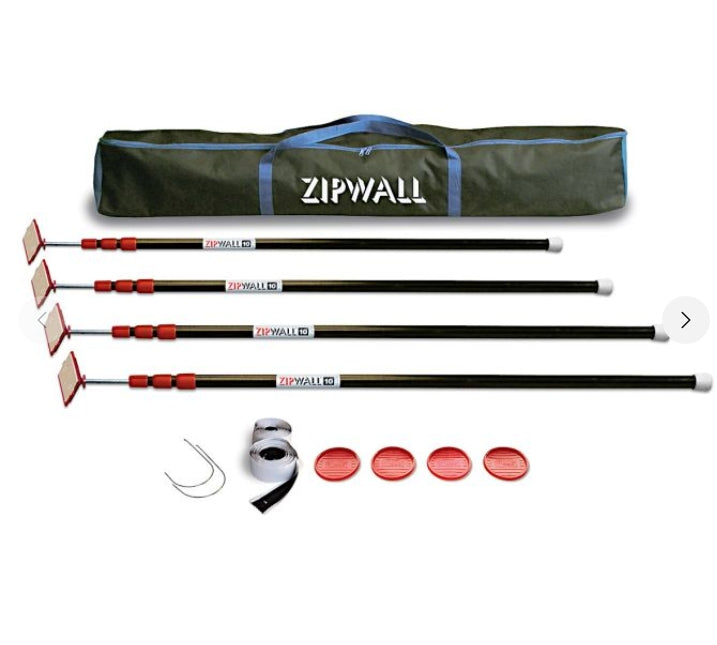 ZIPWALL ZP4 ZipPole 10 Foot Spring Barrier Loaded Poles for Dust Barriers Black