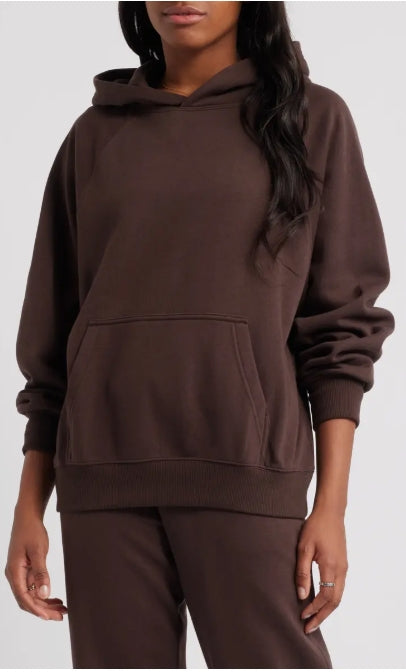 Fleece Detail Oversize Raglan Hoodie Size L