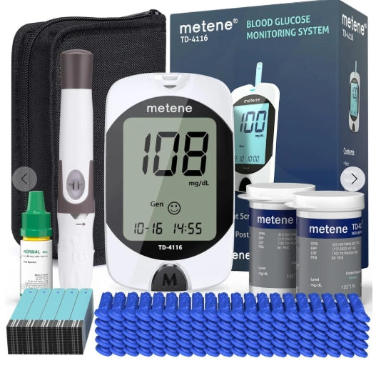 Metene TD-4116 Blood Glucose Monitor Kit, 100 Glucometer Strips, 100 Lancets