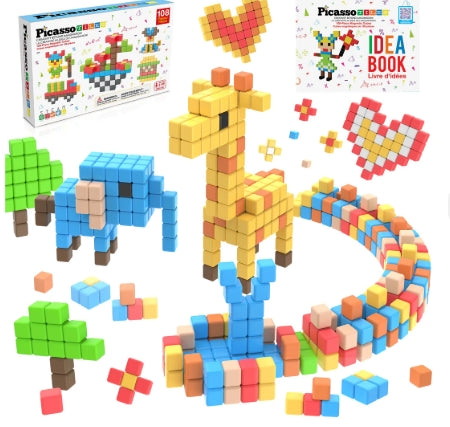 PicassoTiles 108pc Magnetic Puzzle Cubes Building Set